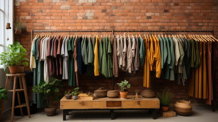 Dressing room interior with different stylish clothes hanging on railの素材