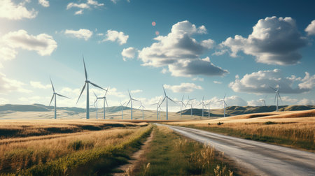 Wind turbines in the field. Alternative energy conceptの素材