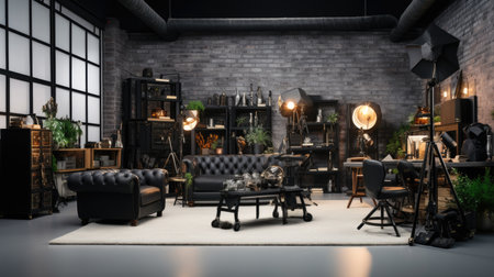 The interior of loft living room with vintage furniture.の素材