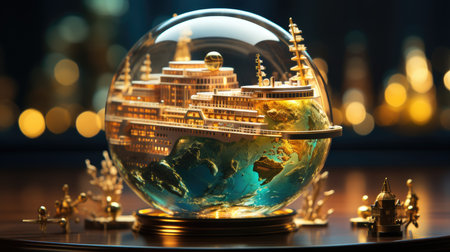 a miniature model of the world in a glass globeの素材