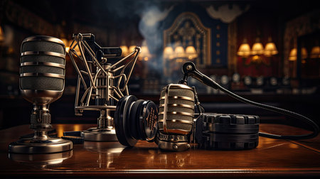 Vintage microphone on the table. Music concept.の素材