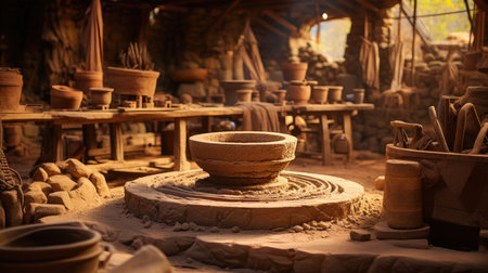 Pottery made of clay in a pottery workshop, Thailand.の素材
