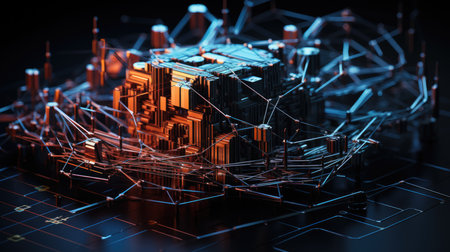 Abstract wireframe city. Futuristic technology style.の素材
