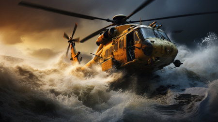 Helicopter in the sea.の素材