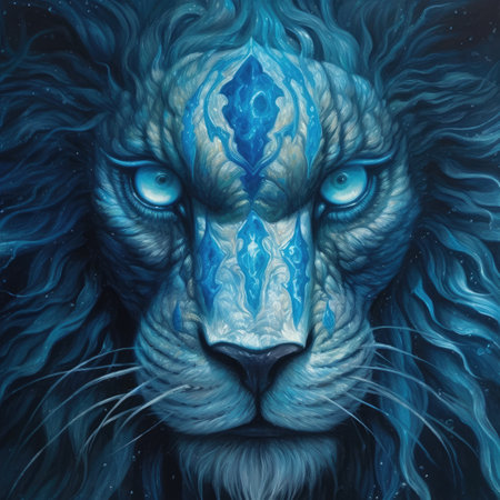 Portrait of a lion with blue eyes.の素材