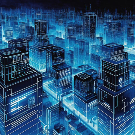 a wireframe city with skyscrapers.の素材