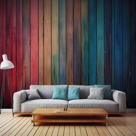 Interior of modern living room with wooden wall and sofaの素材