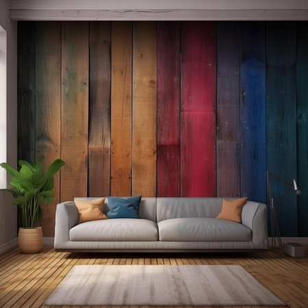 interior with sofa and wooden wall.の素材