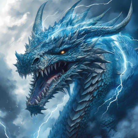 Dragon with lightning in the sky.の素材