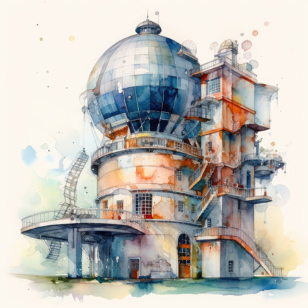 Watercolor old observatory in the city.の素材