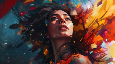 Fashion portrait of a beautiful woman with bright make-up.の素材