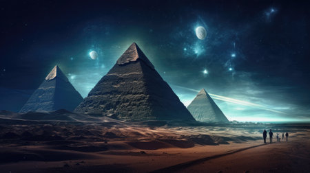 Fantasy landscape with ancient pyramidsの素材