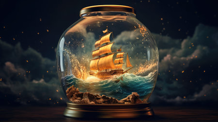 Sailing ship in a glass jar.の素材