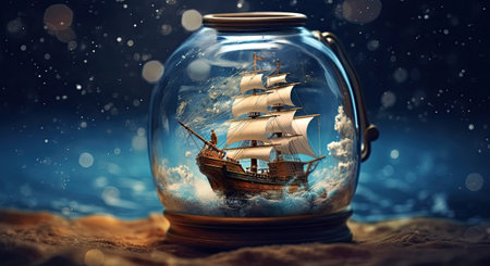 Sailing ship in a glass jar.の素材