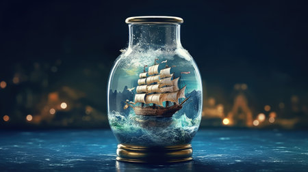 Sailing ship in a glass jar.の素材