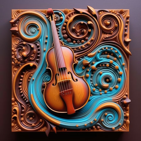 violin on a wooden background.の素材