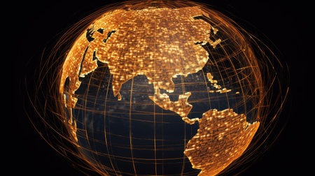 Globe with glowing continents.の素材