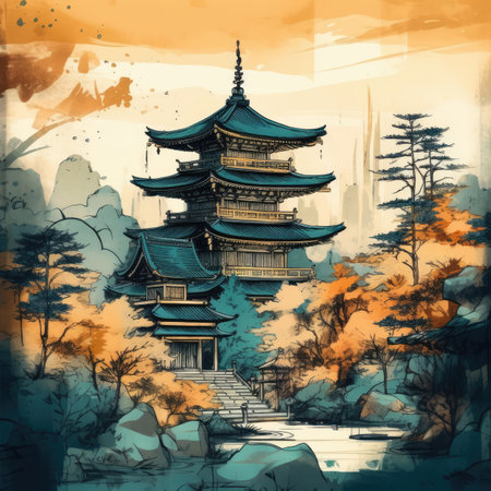 Beautiful chinese temple in the forest.の素材