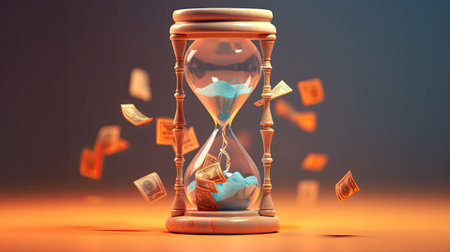 Time is money concept. Hourglass with money.の素材