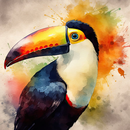 Toucan in watercolor style.の素材