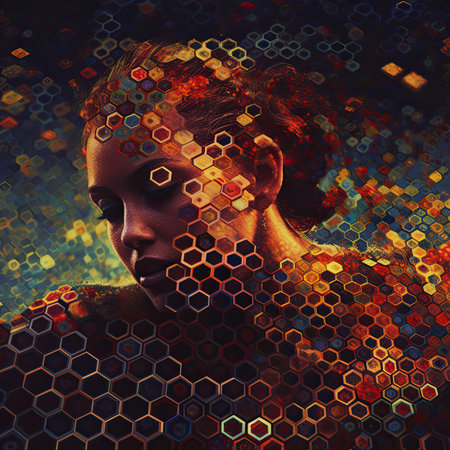 Portrait of a beautiful young woman with abstract background. Double exposure.の素材