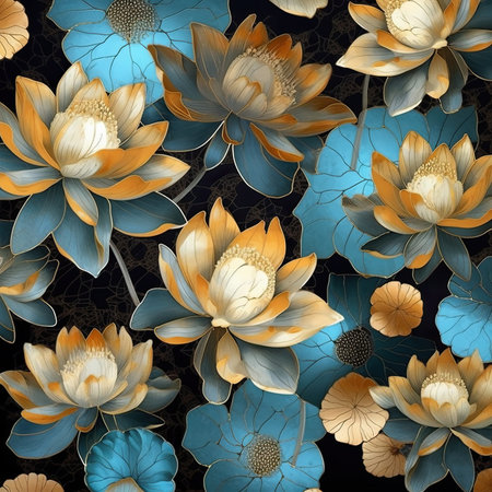 Beautiful pattern with water lily flowers.の素材
