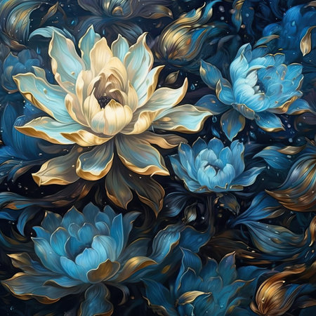 pattern with blue and yellow flowers.の素材