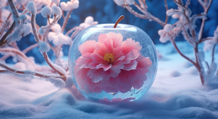 a crystal ball with a flower in the snowの素材