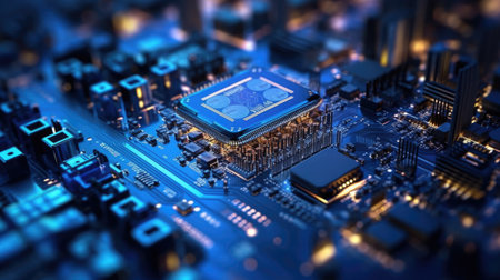 Circuit board close-up. Technology background.の素材