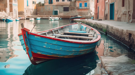 Colorful wooden boat in the lagoonの素材