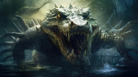 A fantasy dragon in the water, fantasy backgroundの素材