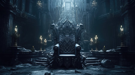 An ancient throne in a dark room with a spooky atmosphereの素材