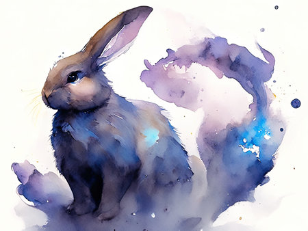 Watercolor painting of a rabbit on a white background.の素材
