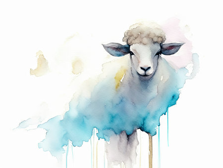Watercolor sheep on white background.の素材
