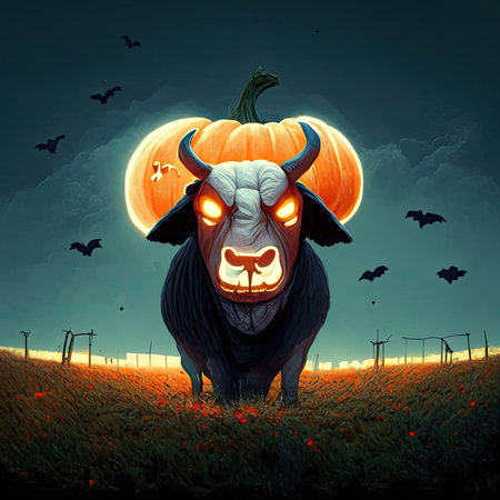 Halloween monster with pumpkins in the field.の素材