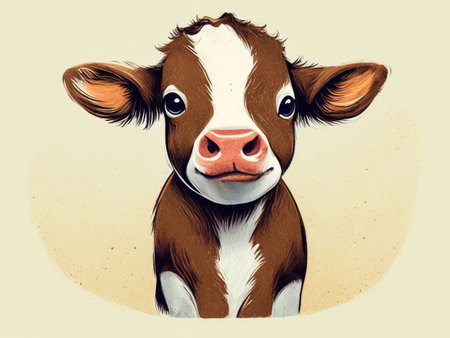 Portrait of a cute brown and white cow.の素材