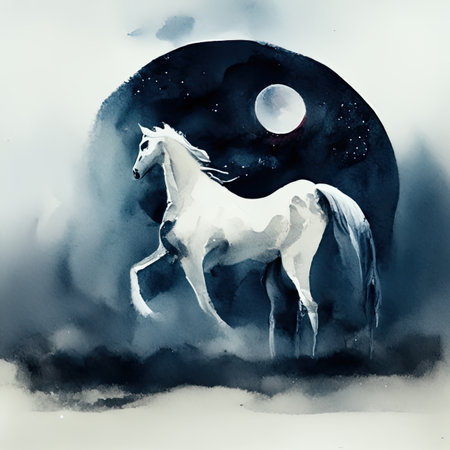 Horse on the background of the full moon.の素材