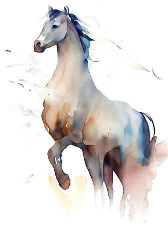 Watercolor horse isolated on white background.の素材