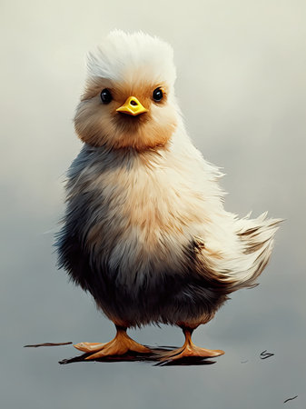 Cute little chicken isolated on grey background.の素材