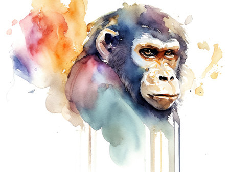 Watercolor Chimpanzee on white backgroundの素材