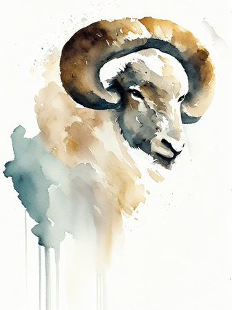 Watercolor illustration of a ram.の素材