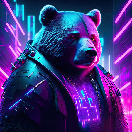 a polar bear wearing a spacesuit with neon lightsの素材