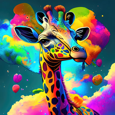 Giraffe head with abstract colorful background.の素材