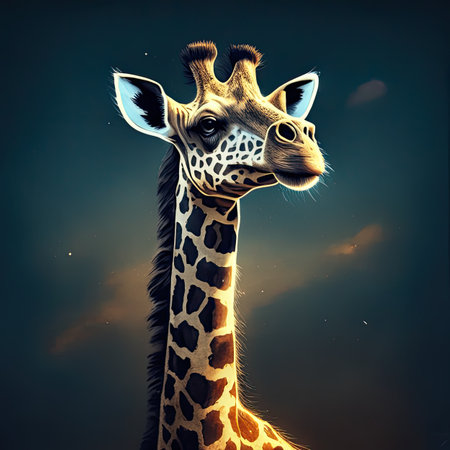 Giraffe portrait on dark backgroundの素材