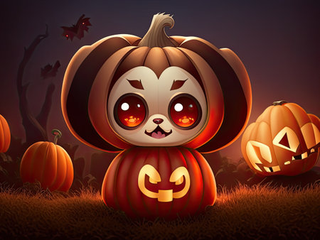 Halloween background with pumpkin and jack-o-lanternsの素材