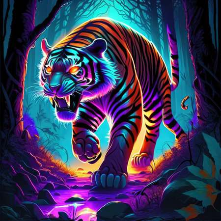 Tiger in the night forest.の素材