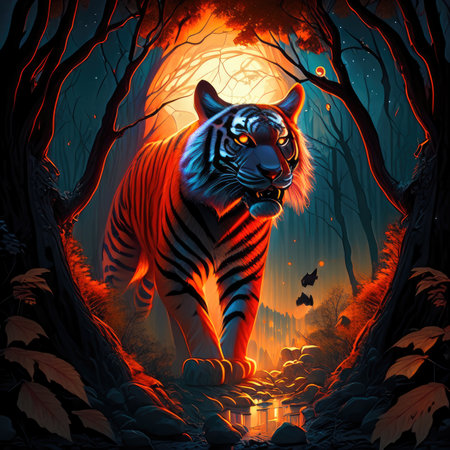 Tiger in the forest at nightの素材