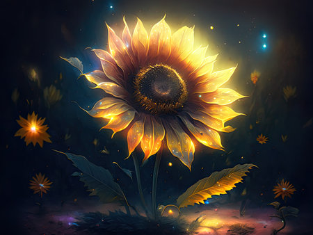 Sunflower on a background of the night sky.の素材