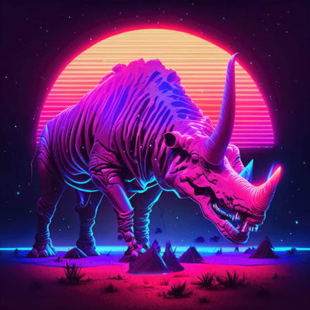 Rhinoceros in the desert at night.の素材