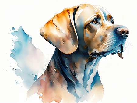 Watercolor portrait of a labrador retriever on white background.の素材